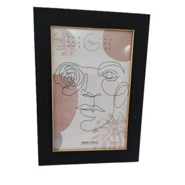 Imagem de Porta Retrato Decorativo, Moldura com Borda Preta e Dourada, 10x15 cm