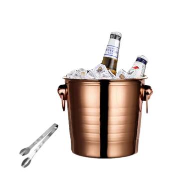 Imagem de Balde de gelo de aço inoxidável bicamada preservação do calor isolamento frio bonito KTV champanhe vinho tinto cerveja gelo bloco de gelo balde comercial (ouro rosa, M)
