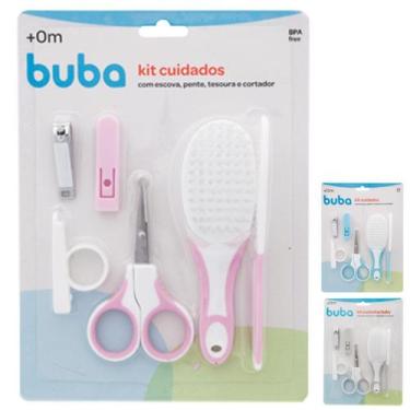 Imagem de Kit Cuidados Higiene do Bebê Cortador Tesoura Escova Pente Buba, Rosa