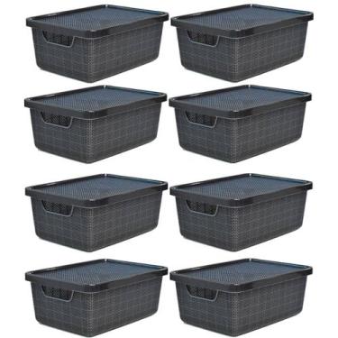 Imagem de Kit 8 Caixas Organizadoras Preta 6 Litros Jutta Com Tampa - Arqplast