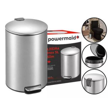 Imagem de Lixeira Slim 5 Litros Aço Inox Escovado Pedal Redonda Cozinha Lavabo P