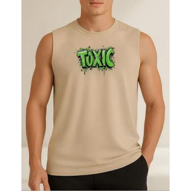 Imagem de Regata Masculina Estampada Toxic 422 Treino Barra Peso - Hs, Bege, GG