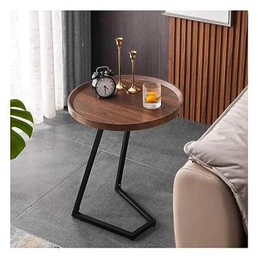 Imagem de Mesa lateral redonda pequena mesa de cabeceira, mesa de cabeceira moderna com destaque mesa de jantar para lanche, bebida, bandeja de TV para sala de estar, quarto, escritório, varanda pequena