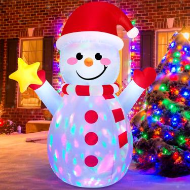 Imagem de Boneco de neve inflável de 1,8 m para ambientes externos infláveis de Natal, decorações de quintal infláveis, LEDs rotativos coloridos embutidos, engraçados, alegres natais, decoração de homem de neve