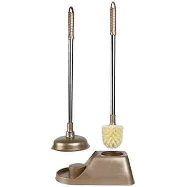 Imagem de Conjunto de escova de vaso sanitário e êmbolo moderno fino e independente kit de suporte de limpador de escova de vaso sanitário para armazenamento de banheiro