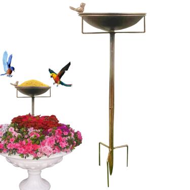 Imagem de Banho para pássaros | Banho externo para pássaros de metal | Estátua de arte de ferro para uso no pátio, varanda e quintal, tigela de água antiga para beija-flor, abelha, periquito, papagaio