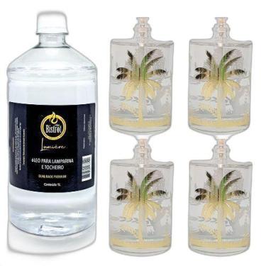 Imagem de Kit 4 Lamparinas Decorativas Florestal + 1L De Fluido - Velas bistrot