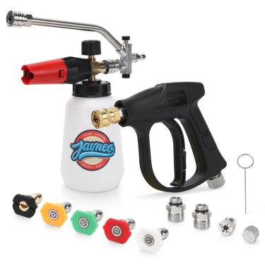Imagem de Canhão de espuma para kit de pistola de lavadora de pressão com acessório de conector duplo, pistola de espuma de lavagem de carro com 5 pontas de bocal de lavadora de pressão, M22-14 mm e adaptador