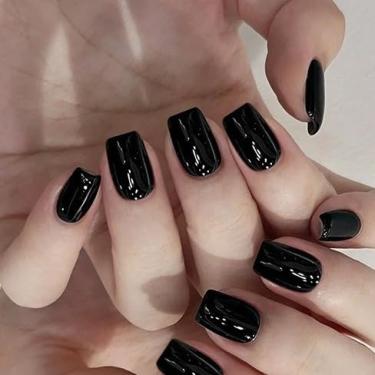 Imagem de 24 peças de pontas de unha, unhas postiças, estilo curto, com cola, moderno, cor sólida, capa completa, kit de unhas postiças para mulheres (cor: B)