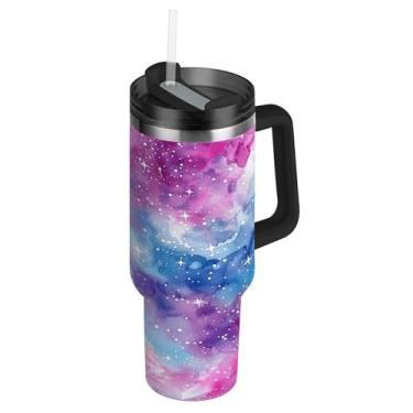 Imagem de SEHANY Copo Stars and Galaxy de 850 g com tampa e canudo, aço inoxidável de vácuo duplo isolado garrafa de água esportiva suporte para copo de café de viagem à prova de vazamento para bebida gelada