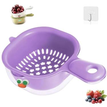 Imagem de Cesta de drenagem de camada dupla de cozinha com alça, mini coador de frutas e escorredor de vegetais para baga tomate uva (roxo)