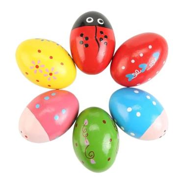 Imagem de menolana Conjunto de 6 Chocalhos de Ovo de Madeira para Cesta de Páscoa - Presente Compacto e Compacto de Páscoa - Chocalho Musical de Percussão em Madeira