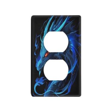 Imagem de Blueangle Placa de parede Dragon Duplex Outlets, tamanho padrão, placas de cobertura de tomada elétrica de 1 gangue para decoração de quarto de escritório em casa, 4,53 x 2,76 polegadas (456)