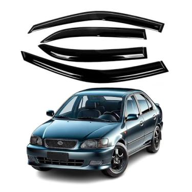 Imagem de Serve para Toyota Corolla 1998 1999 2000 2001 2002 Conjunto de viseira de janela de fumaça de acrílico seguro - proteção contra sol, chuva e ventilação, kit de proteção de defletor de janela com fita