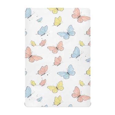 Imagem de Burbuja Lençol de berço de borboletas para meninos e meninas, lençol com elástico 71 x 132 cm para colchões de berço padrão e infantil, macio e respirável