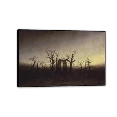 Imagem de Abbey among Oak Trees de Caspar David Friedrich Impressões em tela Well Decor The World Classic Art Reproduções de arte grande giclée arte de parede para sala de estar decoração de casa 60 x 40 cm (24