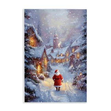 Imagem de Stupell Industries "Santa Strolling Christmas Village", arte de placa de parede, 13 x 19