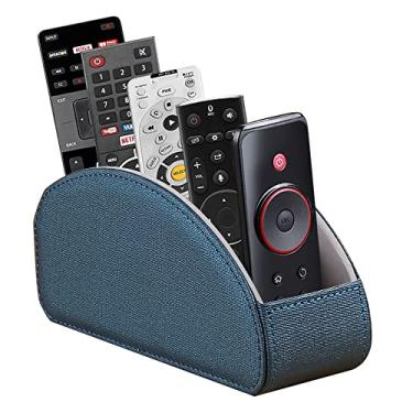 Imagem de Suporte de controle remoto de couro, suporte para controle remoto de TV com 5 compartimentos, organizador de mesa, para loja de TV, DVD, Blu-ray, reprodutor de mídia, controles de aquecedor (azul)