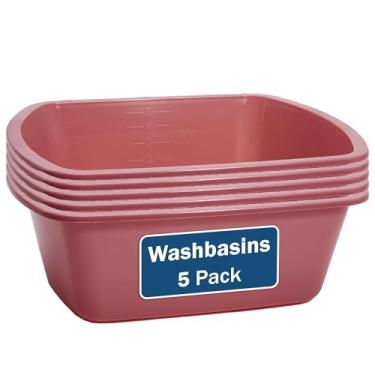 Imagem de Lavatório de plástico - Pacote com 5 banheiras de plástico retangular de 5 litros com aro enrolado - Bom para lavar membros e transportar líquido - Bom para hospitais, casas de repouso e instalações