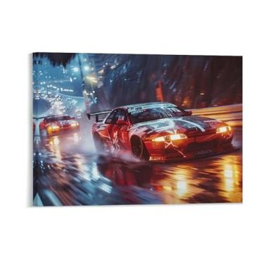 Imagem de HouLaiZhe Drift Car S15 Rainy Night Jdm Car Cool Posters Tela Estética Decoração de Parede Pintura de Parede Impressão de Sala de Galeria Decoração de Parede para Quarto Sala de Estar Escritório 18 x