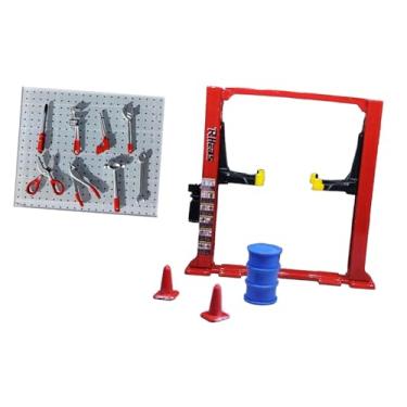 Imagem de Almencla Diorama em Escala 1/64 com Ferramentas de Reparo de Garagem, Painel Perfurado, Elevador de Carros, Móveis, Cones de Trânsito E Maquete para Oficina Me, Elevador de carros vermelho