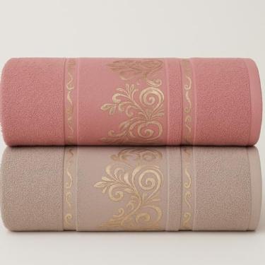 Imagem de Jogo de Toalha de Banho Conjunto de Duas PeçAs 100% AlgodãO Puro Excelente AbsorçãO de áGua Adequado para uso No Banheiro em Viagens Na NataçãO ou Na Academia(Kit 2Toalhas–Bege&Rosé)