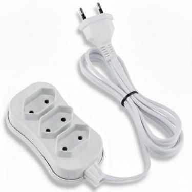 Imagem de Extensão Elétrica Bipolar 3 Tomadas 110v 220v Bivolt 3M Branca Segura