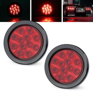Imagem de Ledvillage 2 peças de luz traseira com marcador redondo LED vermelho de 10 cm com 3 modos (baixo/alto/estroboscópico) – 12 LED, 4 fios, ilhós e plugue de pinos, 12 V CC para reboque, caminhão, van