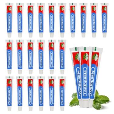 Imagem de Pasta de dente descartável de viagem a granel, 10 g/0,35 oz vermelha e azul adequada para hotéis, acampamento, convidados, pessoas sem-teto, instituições de caridade (pacote com 50)