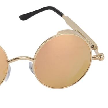 Imagem de Ymiko Óculos de Sol Redondos Com Armação de Metal Com Proteção UV, óculos Unissex Leves para Atividades Ao Ar Livre, Praia, Verão, Design retrô Elegante (Lente rosa com moldura dourada)
