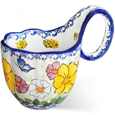 Imagem de JUSONEY Tigelas de sopa de 527 g com alças largas, tigela decorativa pintada à mão, caneca de sopa, tigelas de micro-ondas, tigelas de cerâmica perfeitas para cereais, sopas, frutas, etc. (C)