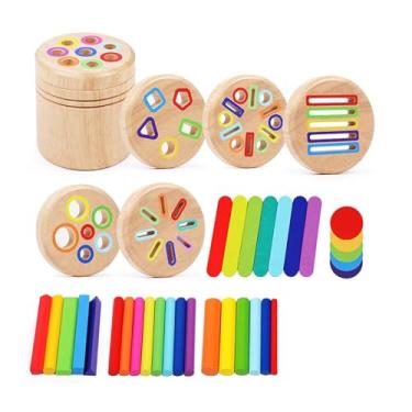 Imagem de simhoa Brinquedo de madeira para de cores, jogo de cilindros, brinquedo de viagem, sensorial de encaixe de formas para crianças, 6 in 1