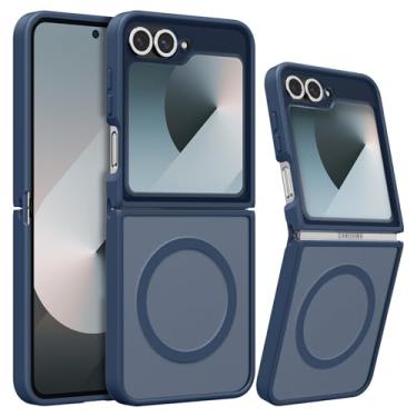 Imagem de RALEAVO Capa magnética forte para Samsung Galaxy Z Flip 7 FE/Z Flip 6 [compatível com Magsafe] Capa protetora fina à prova de choque com traseira rígida translúcida, azul escuro