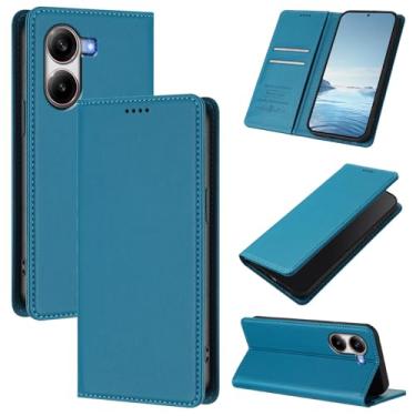Imagem de Capa carteira fina para Xiaomi Poco X7 Pro 5G com capa flip magnética, compartimentos para cartões e suporte, bloqueio RFID, compatível com carregamento sem fio, capa protetora à prova de choque (azul