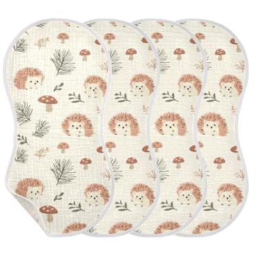Imagem de Wassud Panos fofos de musselina para bebês com estampa de ouriço, pacote com 4, babadores de algodão, toalhas de rosto absorventes e macios para arrotos para meninos e meninas recém-nascidos