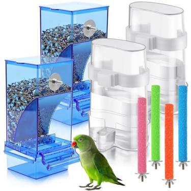 Imagem de Yaomiao 4 peças de alimentadores de pássaros sem bagunça com 4 peças de gaiola, poleiro, bebedouro automático, dispensador de sementes de periquito, alimentador de codorna e acessórios de gaiola