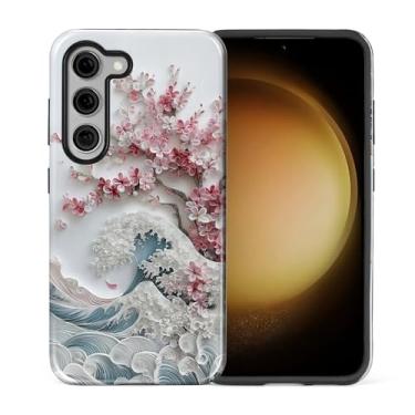 Imagem de casesok Capa para Samsung Galaxy S23, capa rígida de camada dupla + capa de telefone de silicone, proteção total à prova de choque para Samsung Galaxy S23-Blossoming Sakura Wave