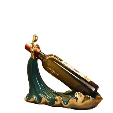 Imagem de Armazenamento de garrafa de vinho enfeite de rack de vinho decorações de armário de vinho criativo restaurante suporte de vinho ornamento de cerâmica presente rack de vinho de mesa (verde)