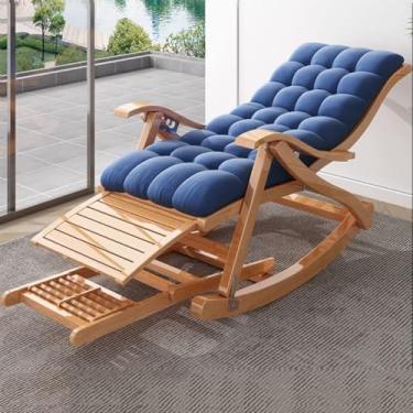 Imagem de Cadeira de balanço estofada cadeira de balanço dobrável cadeira de bambu cadeiras reclináveis de jardim cadeiras de pátio cadeira de lazer com placa de massagem para os pés, poltrona estofada