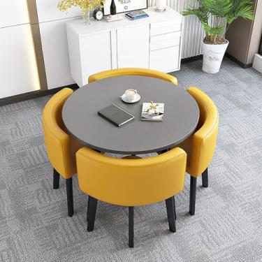 Imagem de Conjunto de mesa de jantar redonda com cadeiras, mesa de conferência moderna e conjunto de 4 cadeiras, combinação de mesa de recepção e cadeira, para cozinha, sala de jantar, escritório (amarelo, 80