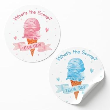 Imagem de Andrain 100 adesivos de revelação de gênero de sorvete, decorações de revelação de gênero rosa ou azul de 5 cm, qual é a colher suprimentos de festa para chá de bebê