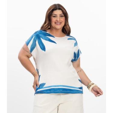 Imagem de Blusa Manga Curta Feminina Plus Size Secret Glam Azul, Plus G2, Azul