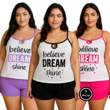 Imagem de Kit 3 Pijama Plus Size Verão Short Curto Blusa de Alça - c11 KIT 3 SUZ
