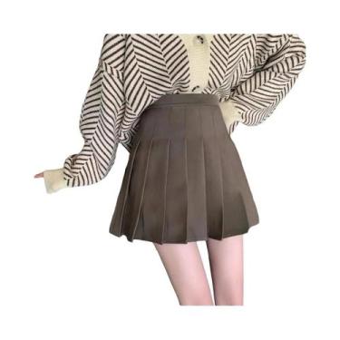 Imagem de Saia Mini Xadrez Rosa Para Mulheres, Cintura Alta, Plissada, Kawaii, U