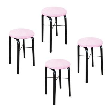 Imagem de Kit 04 Banquetas Baixa Manu Suede - D Rossi, Rosa Bebê