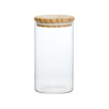 Imagem de Pote Hermético Vidro Borossilicato Tampa Madeira Redondo Liege 900ml H