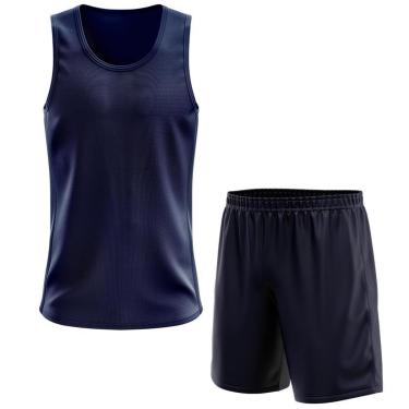 Imagem de Kit Calção Short Futebol Basquete Marinho + Regata Masculina Lisa Básica Dry-Masculino
