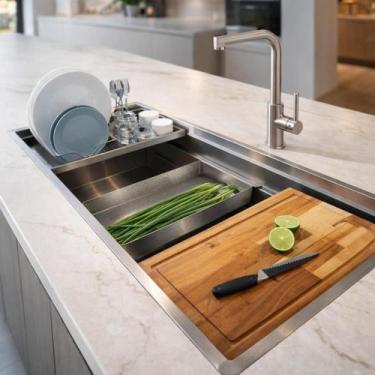 Imagem de Cuba Cozinha Gourmet 1 Metro Workstation Inox 304 Escovado Com Acessór