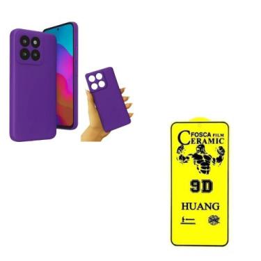 Imagem de Capa Case Silicone Roxo + Película Cerâmica Fosca 9D Moto Edge 60 Pro 