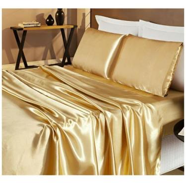 Imagem de Jogo Lençol Seda Cama King 4 Peças Cetim Charmouse Romantic Cor Dourad